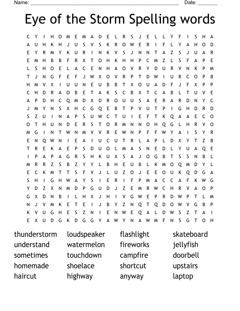 Eye of the Storm Spelling words Word Search