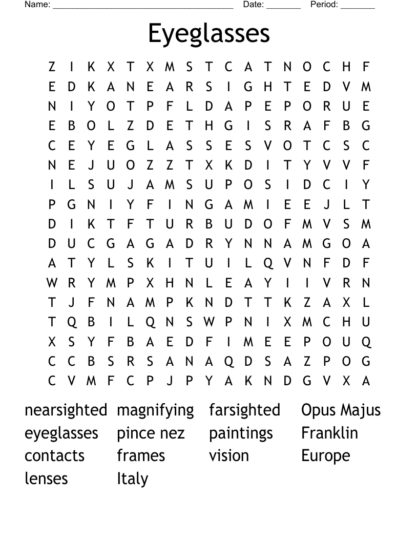 Eyeglasses Word Search