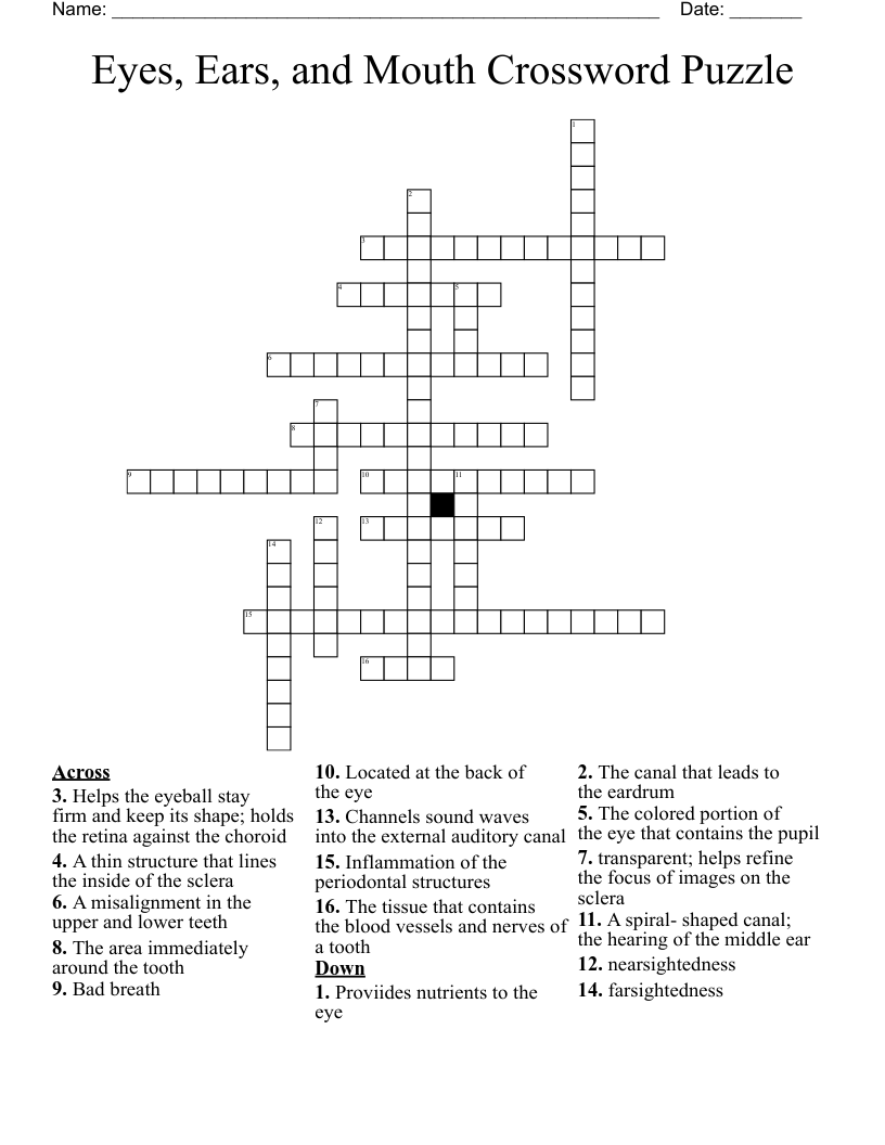 Eyes, Ears, and Mouth Crossword Puzzle