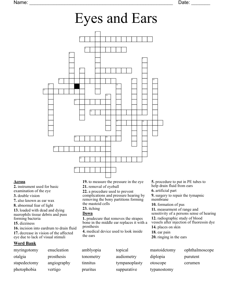 Eyes and Ears Crossword