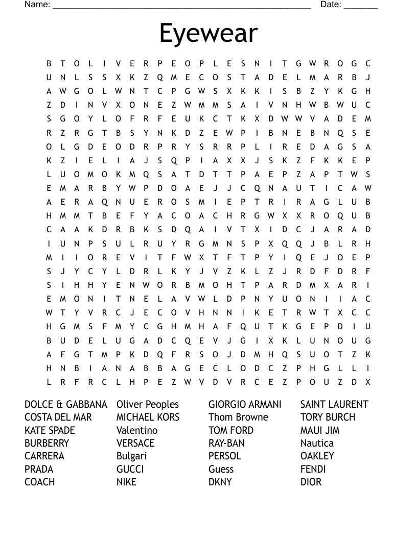 Eyewear Word Search