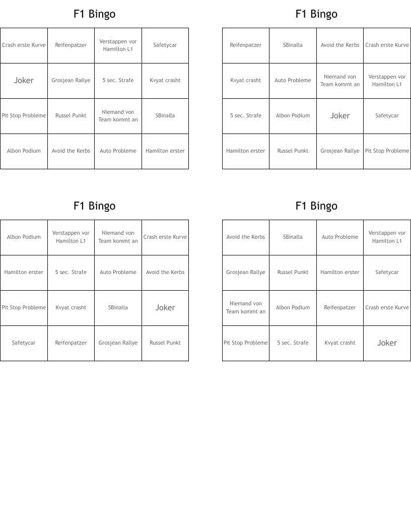 F1 Bingo