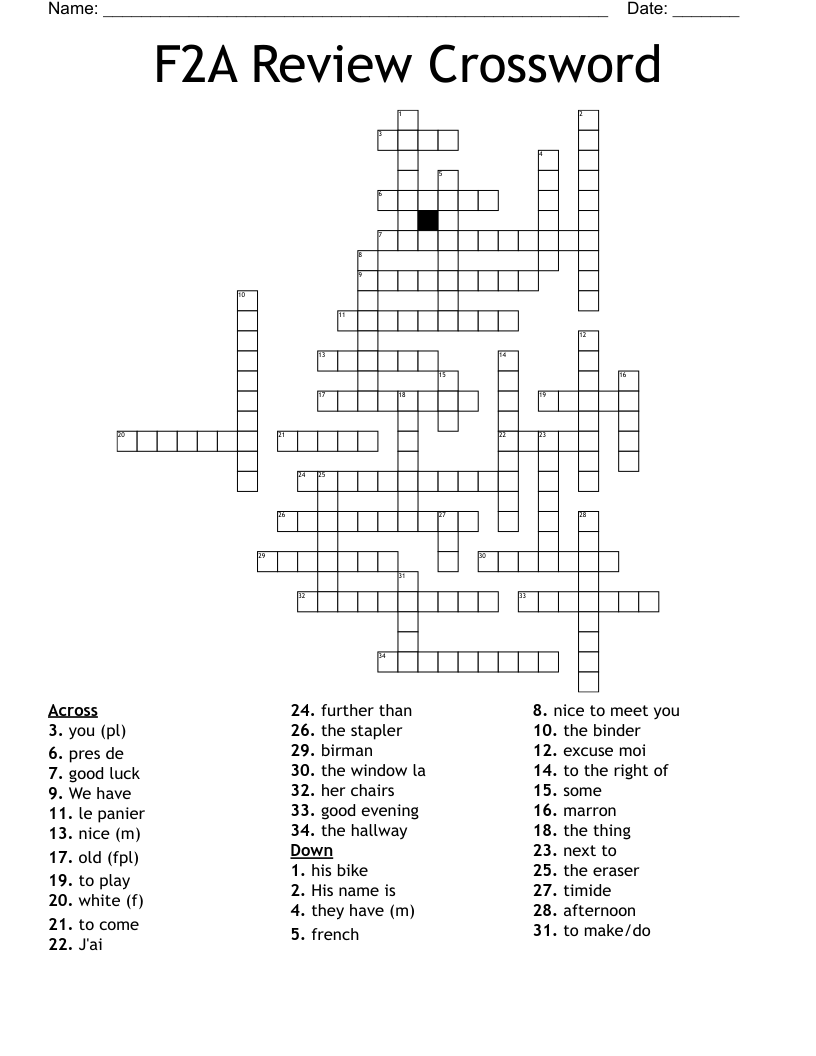 F2A Review Crossword