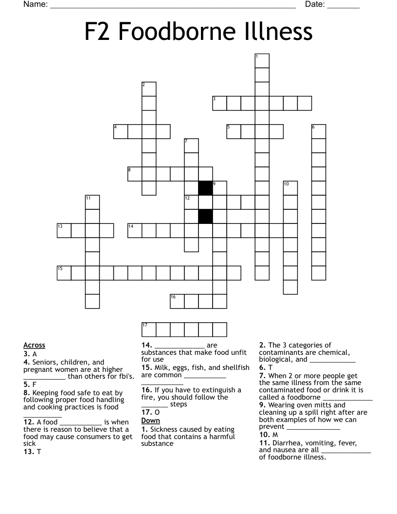 F2 Foodborne Illness Crossword