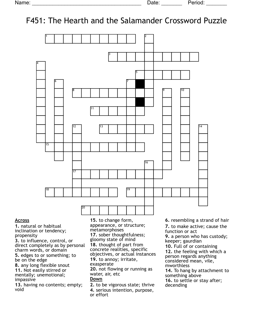 F451: The Hearth and the Salamander Crossword Puzzle