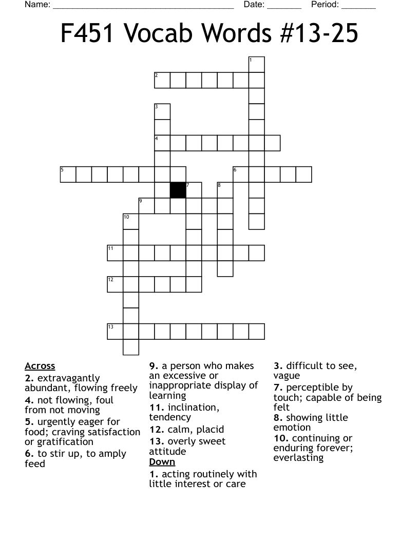 F451 Vocab Words #13-25 Crossword