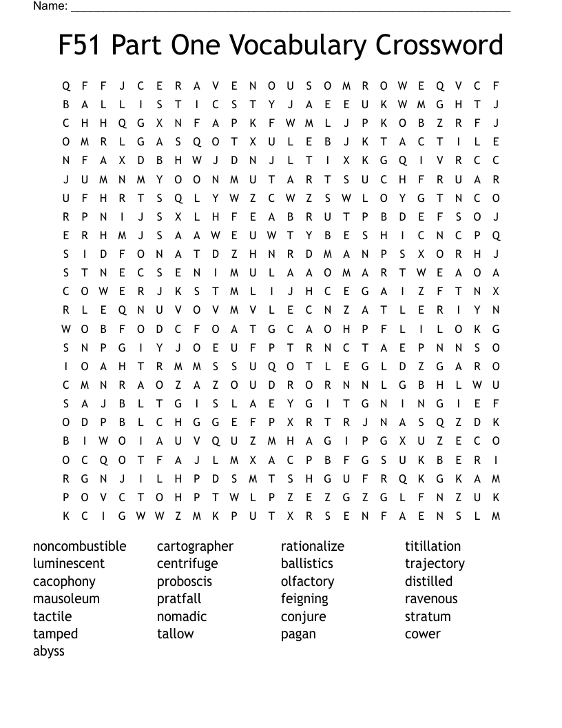 F51 Part One Vocabulary Crossword Word Search