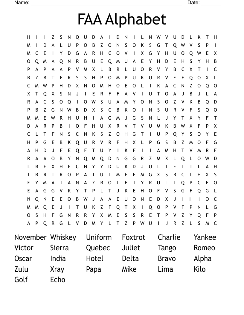 FAA Alphabet Word Search