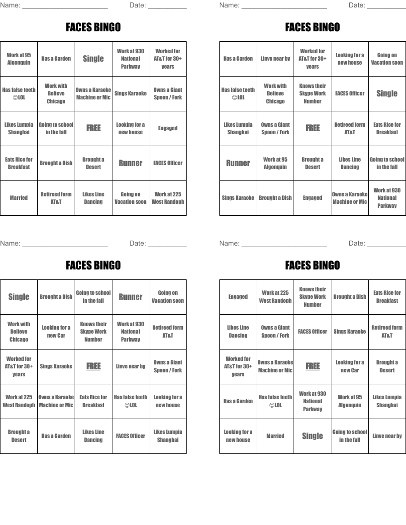 FACES BINGO