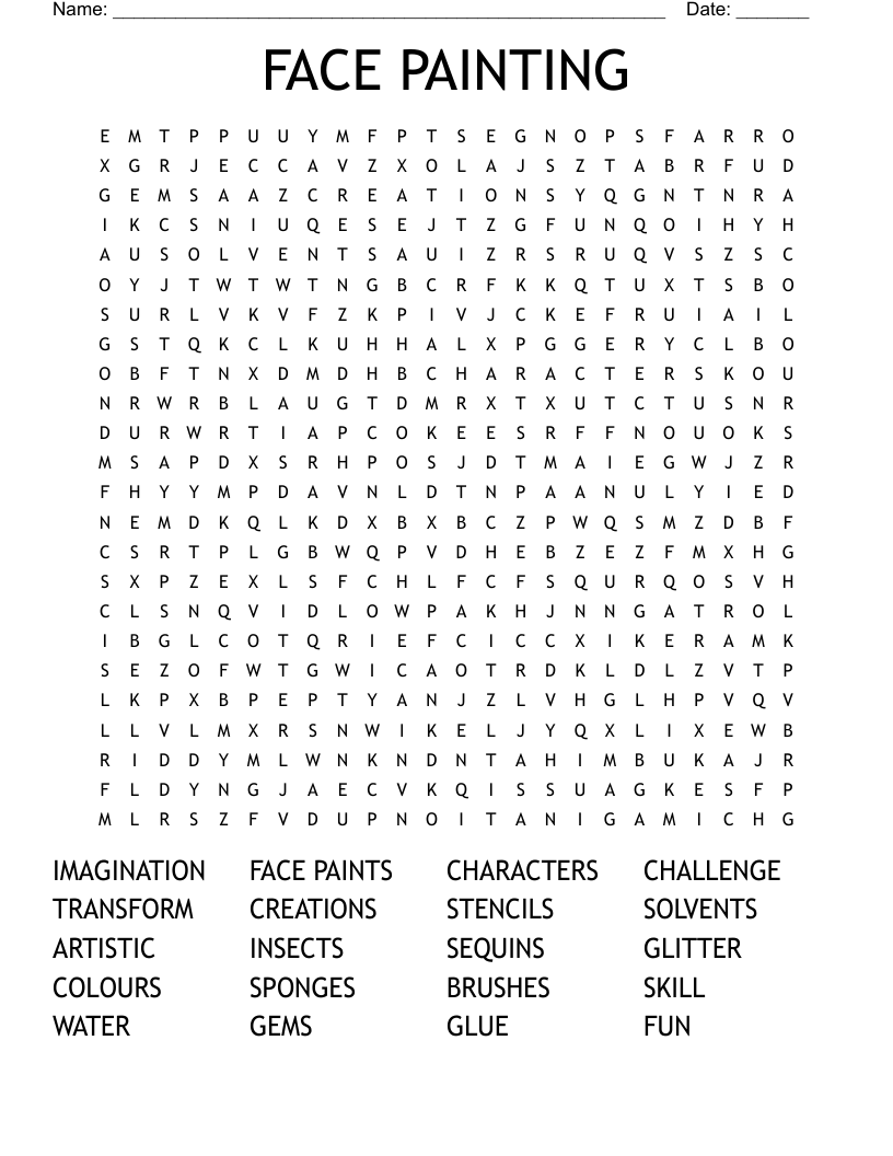 FACE PAINTING Word Search