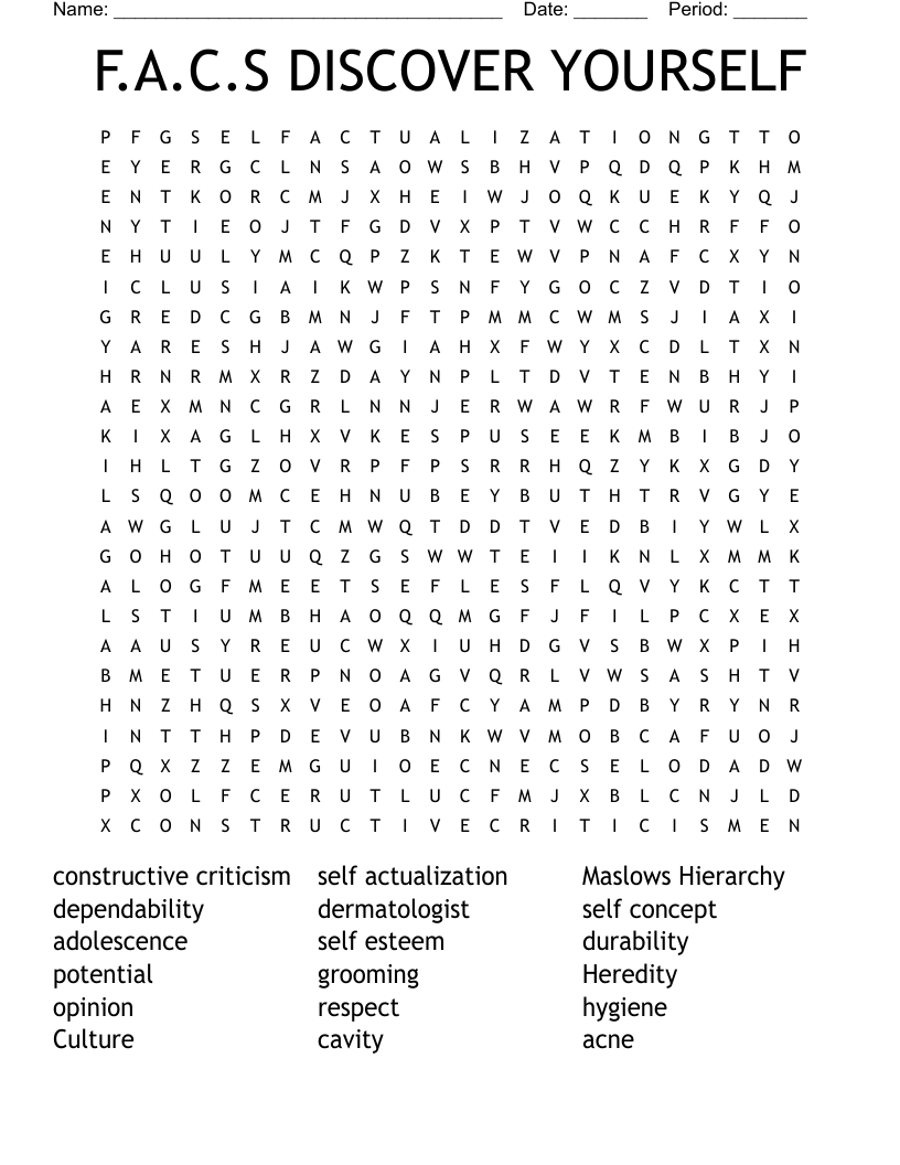 F.A.C.S DISCOVER YOURSELF Word Search
