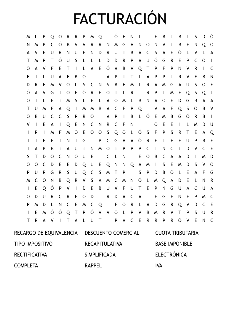 FACTURACIÓN Word Search