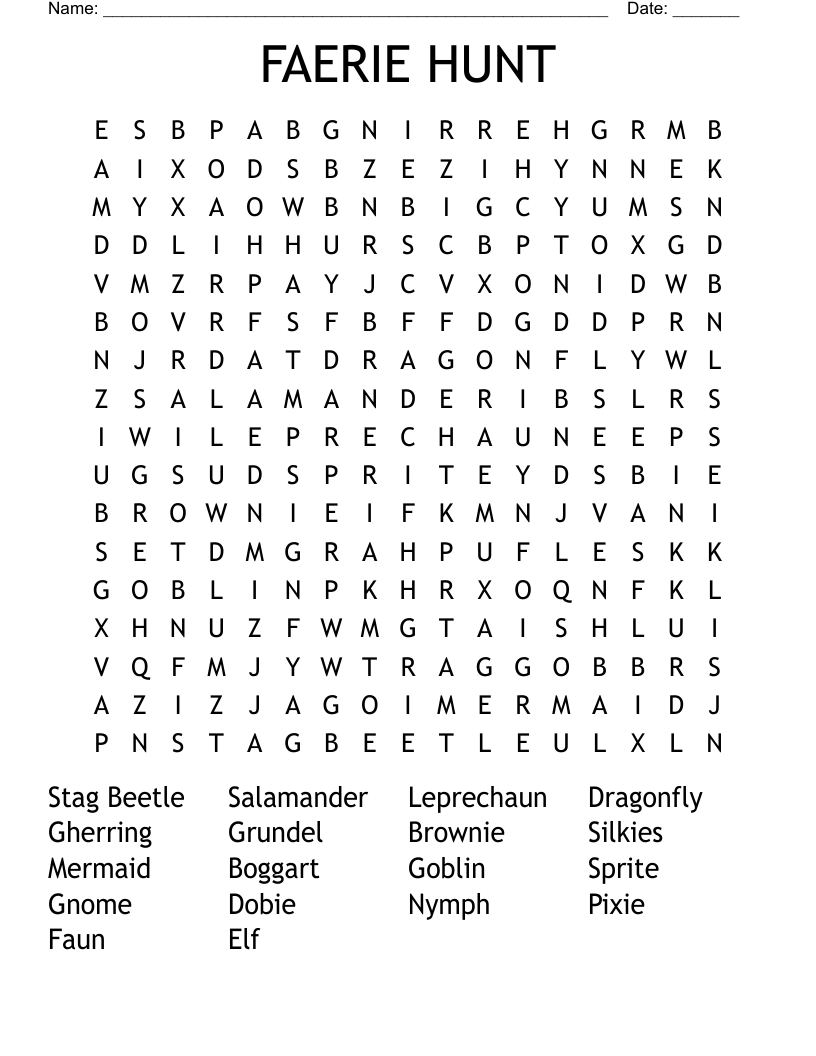 FAERIE HUNT Word Search