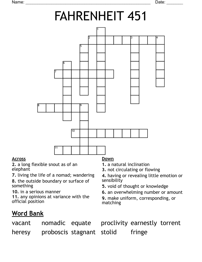 FAHRENHEIT 451 Crossword