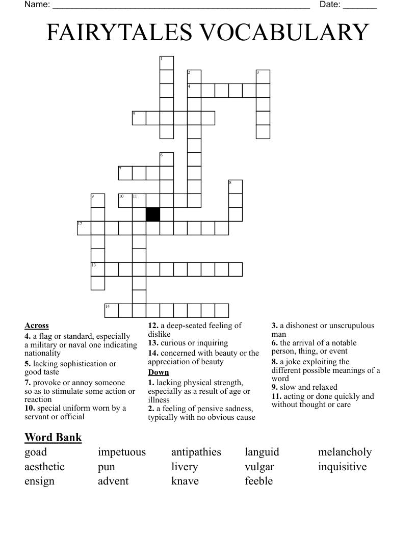 FAIRYTALES VOCABULARY  Crossword