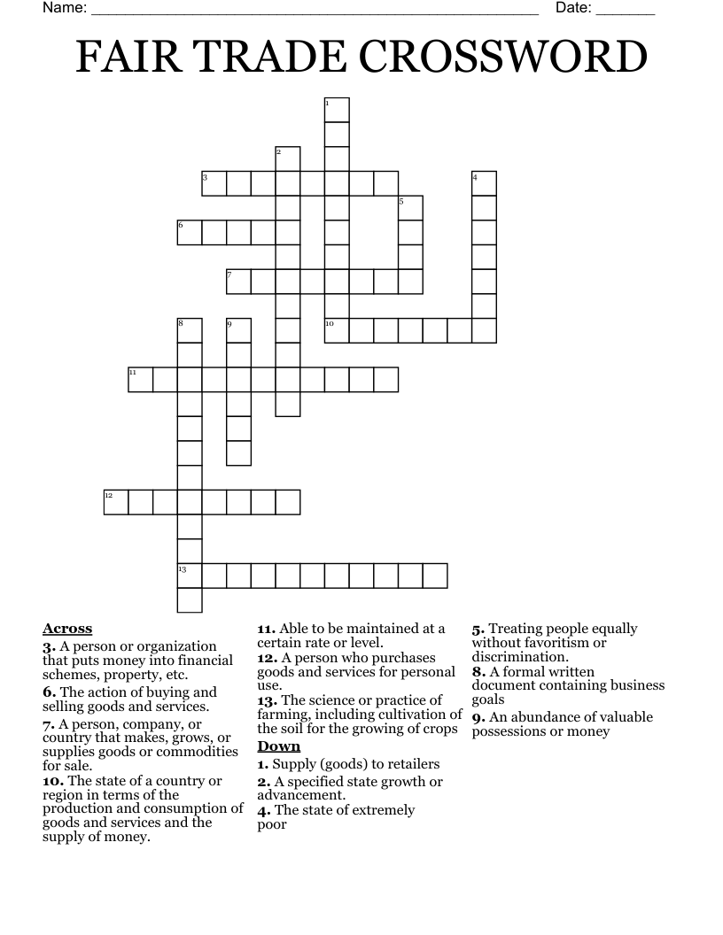 FAIR TRADE CROSSWORD
