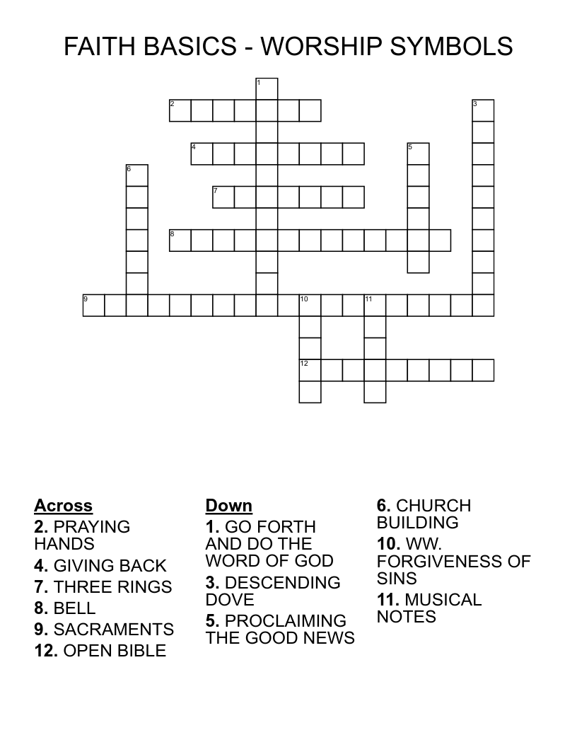 FAITH BASICS - WORSHIP SYMBOLS  Crossword