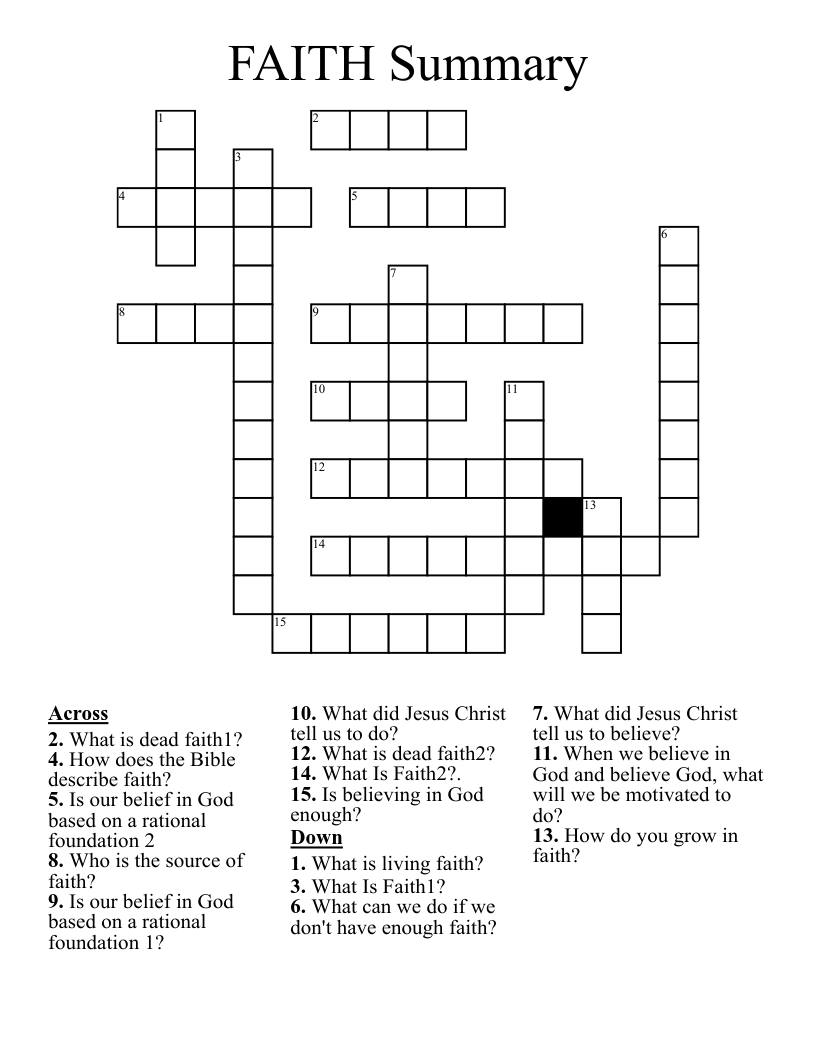 FAITH Summary Crossword