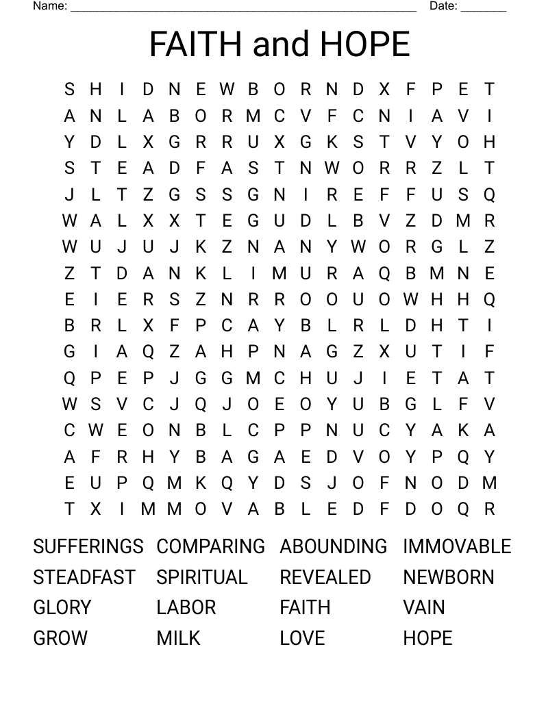 FAITH and HOPE Word Search