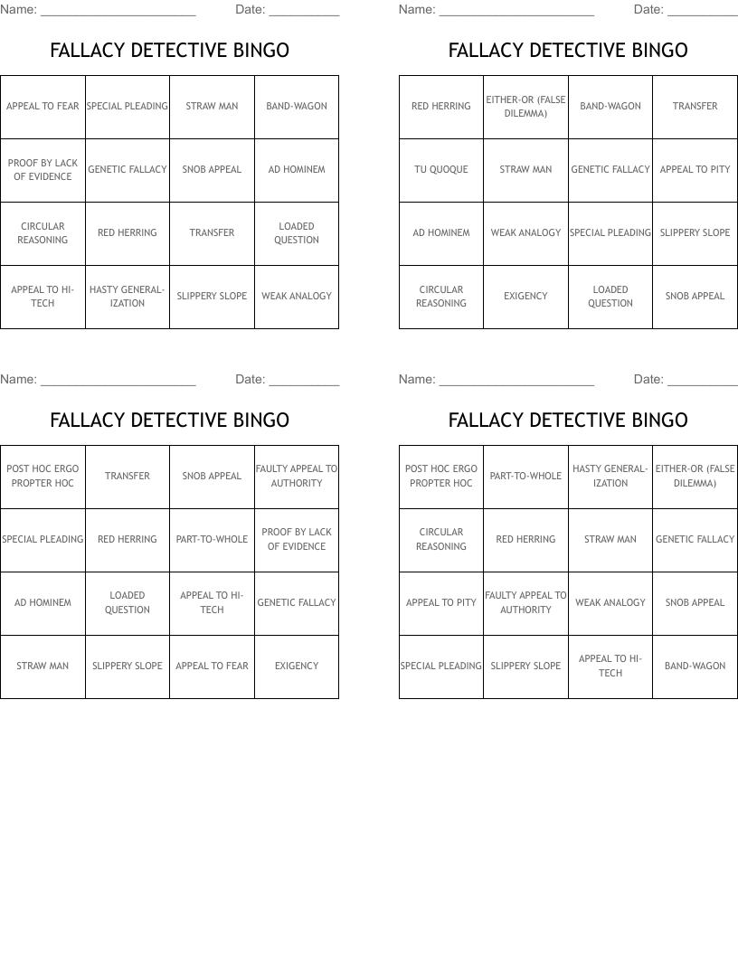 FALLACY DETECTIVE BINGO