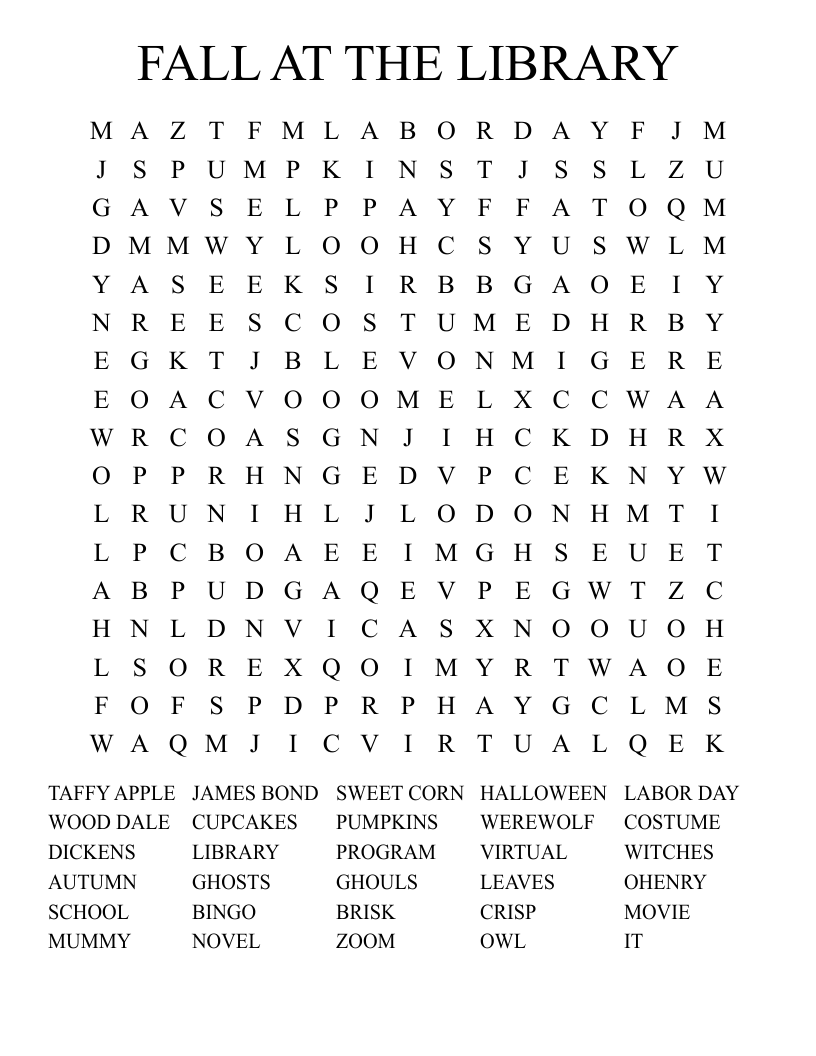 FALL AT THE LIBRARY Word Search