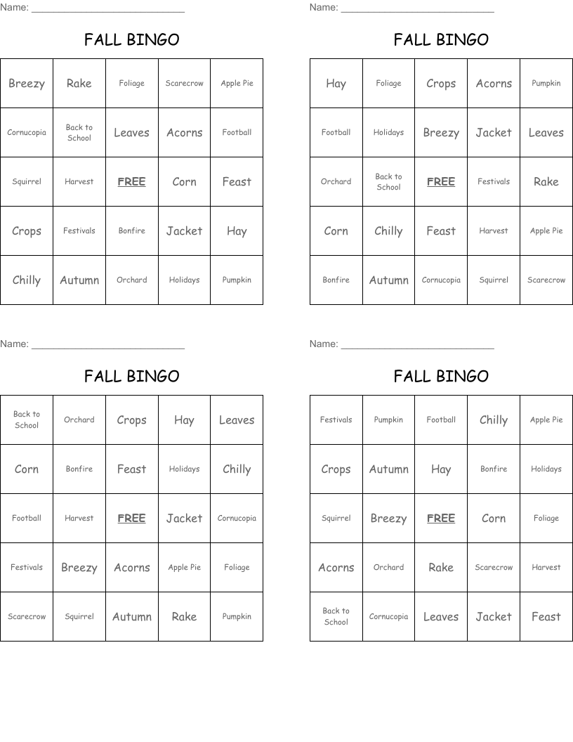 FALL BINGO