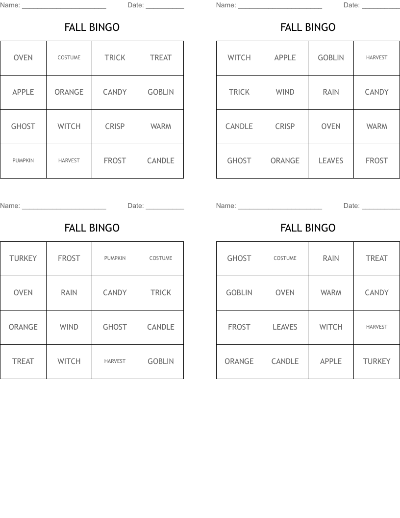 FALL BINGO