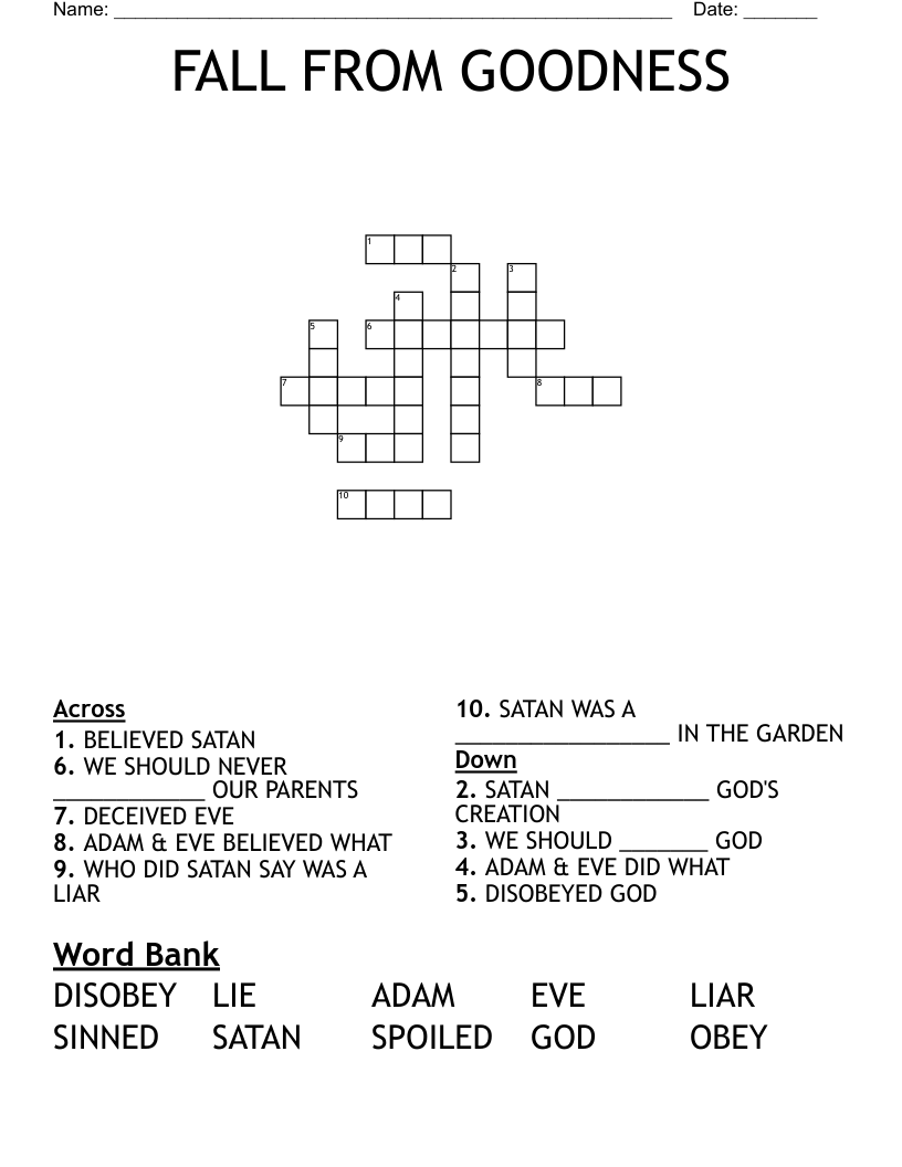 FALL FROM GOODNESS Crossword