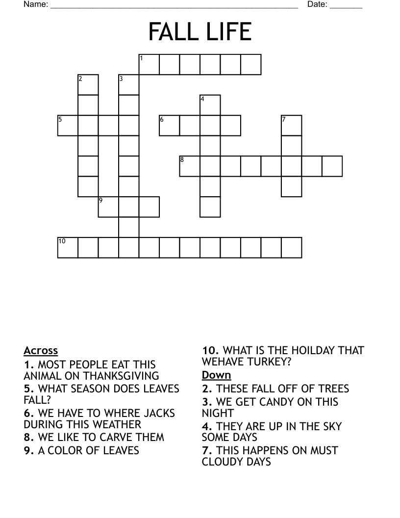 FALL LIFE Crossword