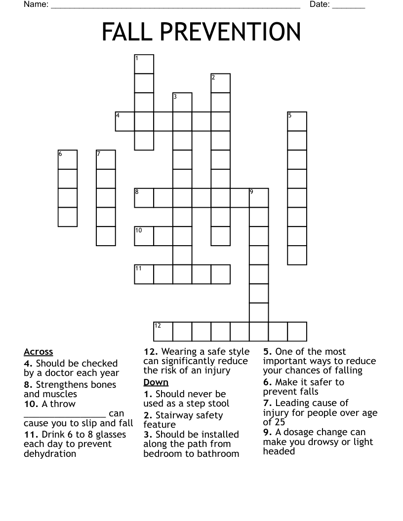 FALL PREVENTION Crossword