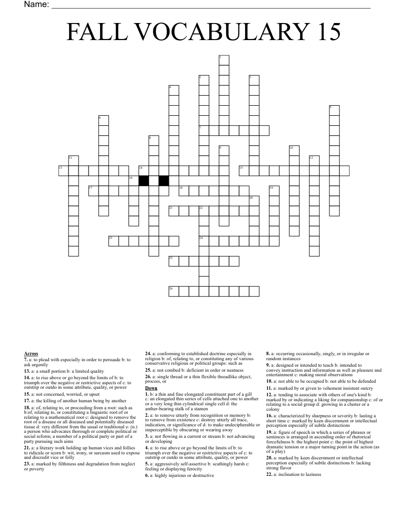 FALL VOCABULARY 15 Crossword