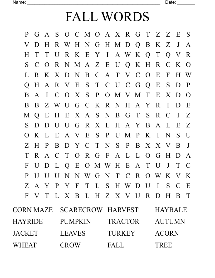 FALL WORDS Word Search