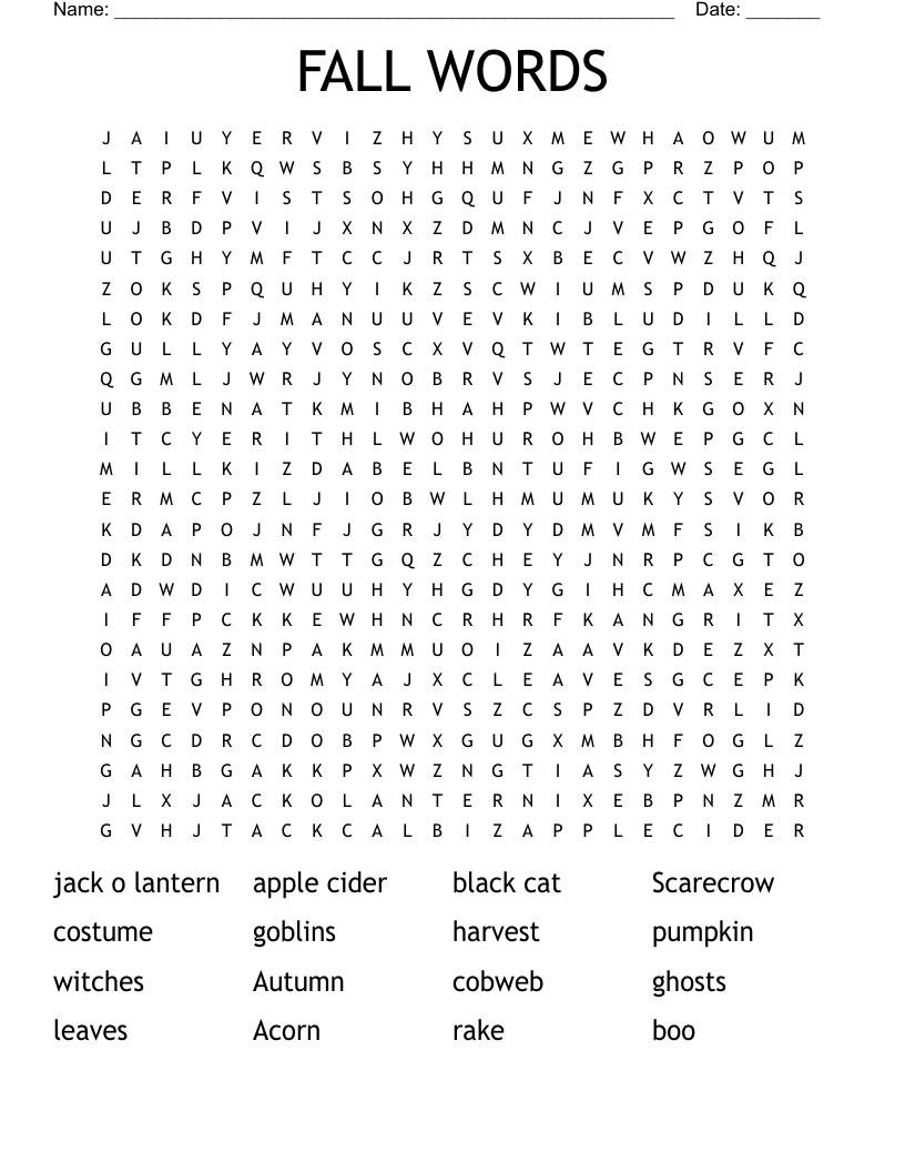 FALL WORDS Word Search