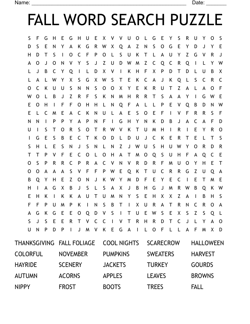 FALL WORD SEARCH PUZZLE