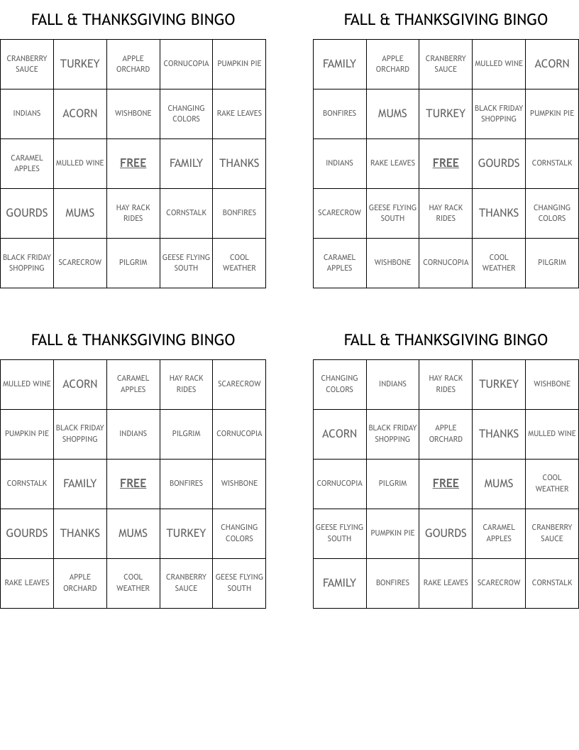 FALL & THANKSGIVING BINGO