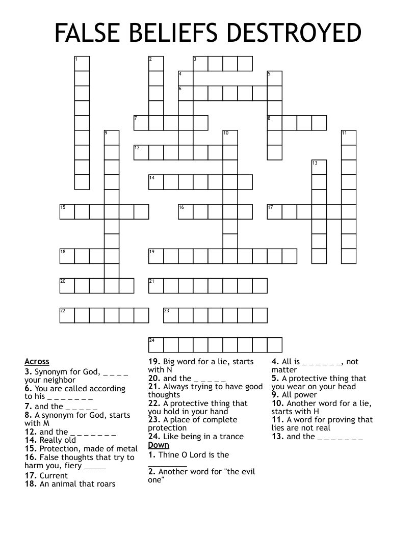 FALSE BELIEFS DESTROYED Crossword