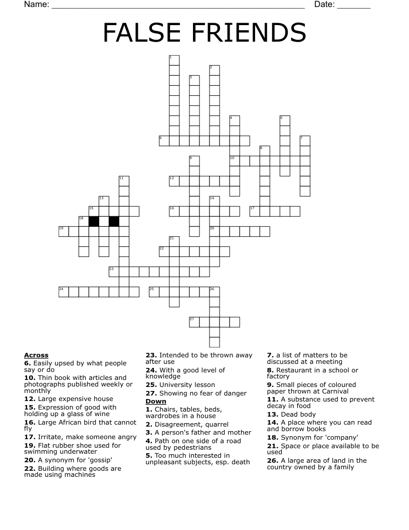 FALSE FRIENDS Crossword
