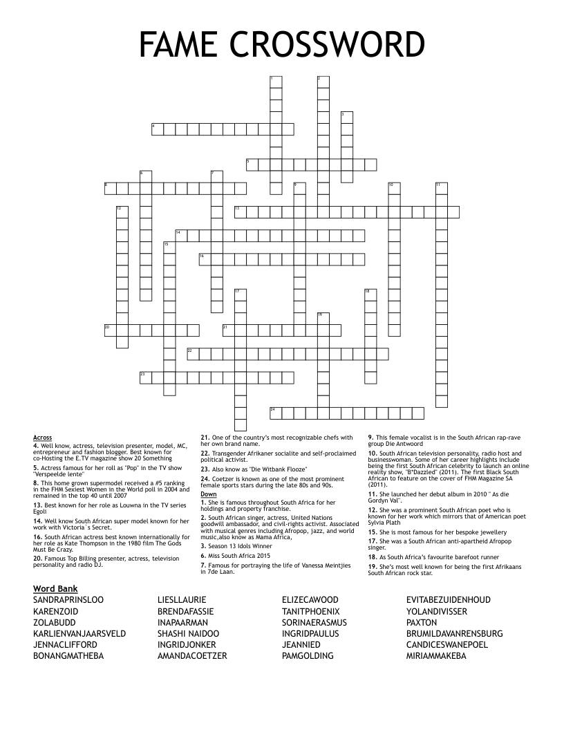 FAME CROSSWORD