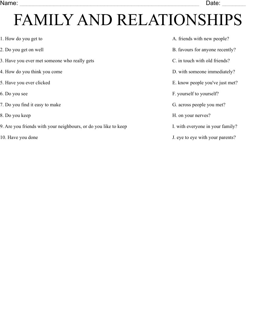 FAMILY AND RELATIONSHIPS Worksheet