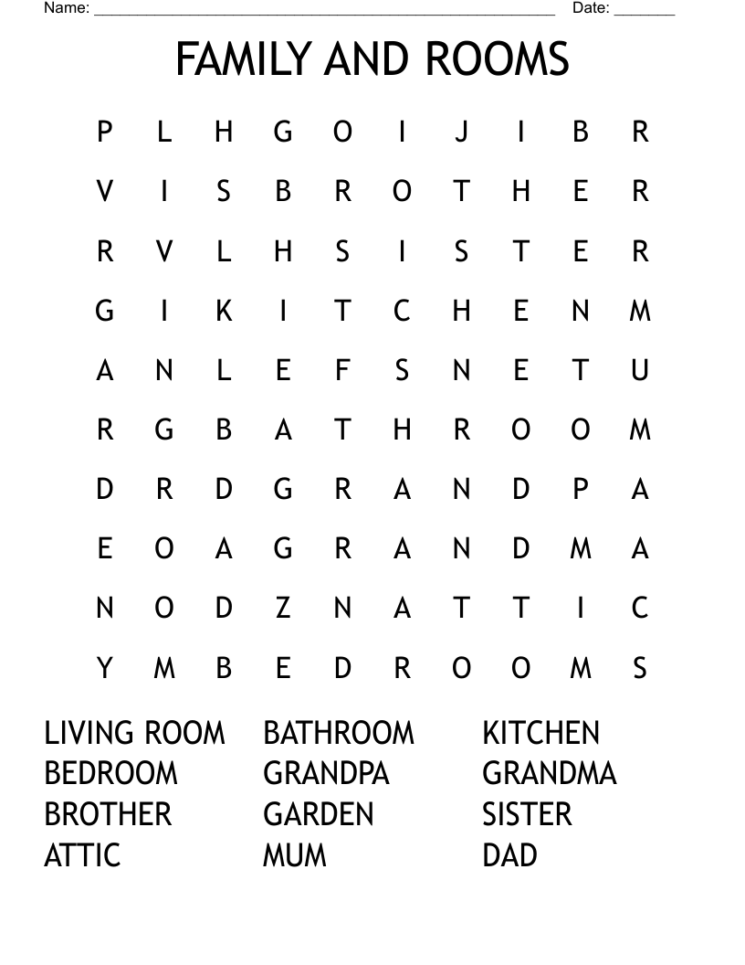 FAMILY AND ROOMS Word Search