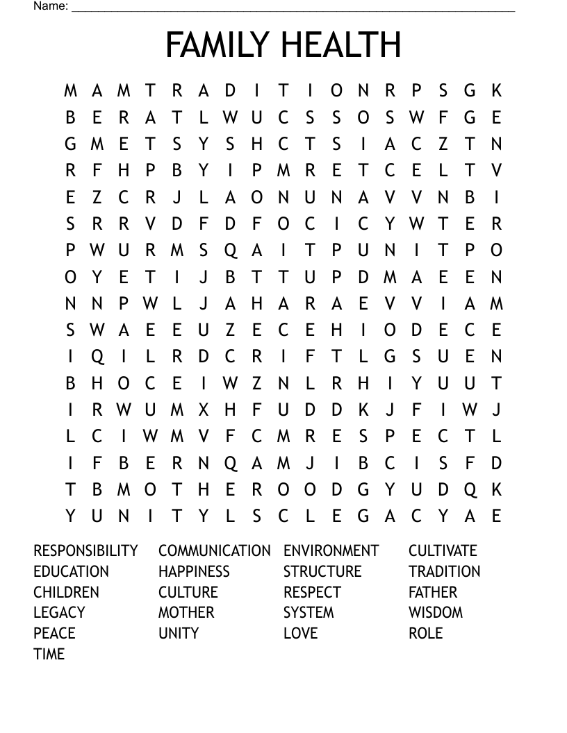 FAMILY HEALTH Word Search