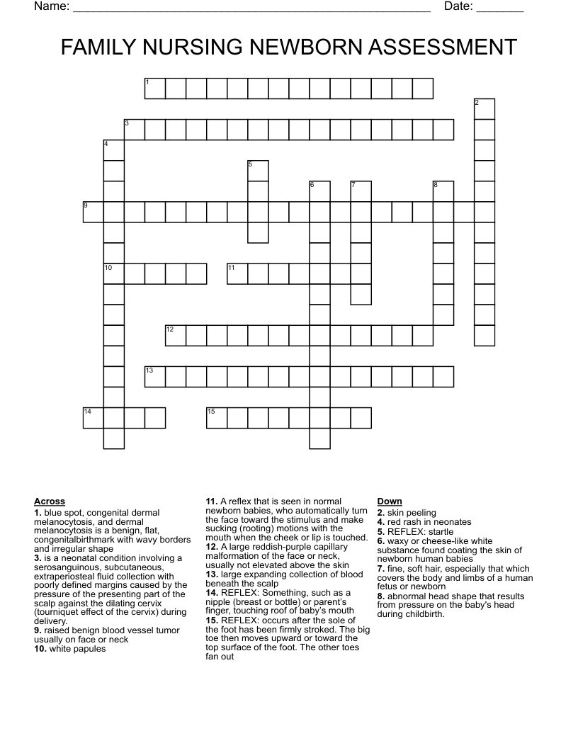 FAMILY NURSING NEWBORN ASSESSMENT Crossword