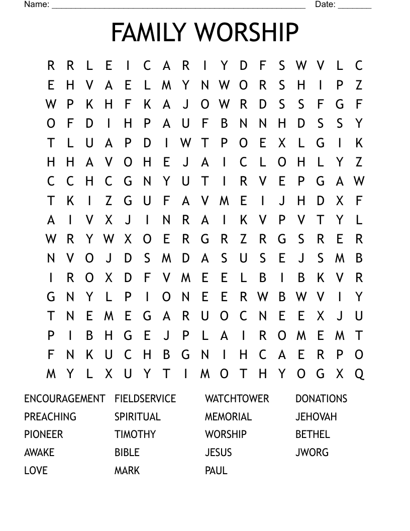 FAMILY WORSHIP Word Search