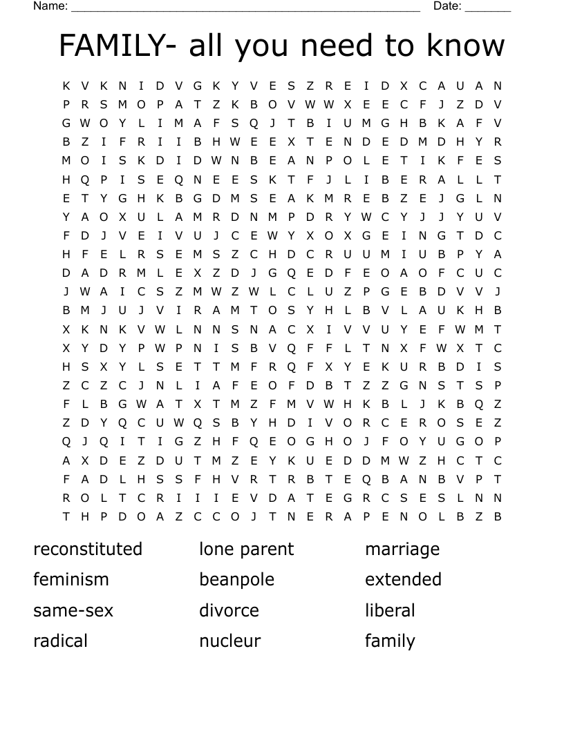 FAMILY- all you need to know Word Search