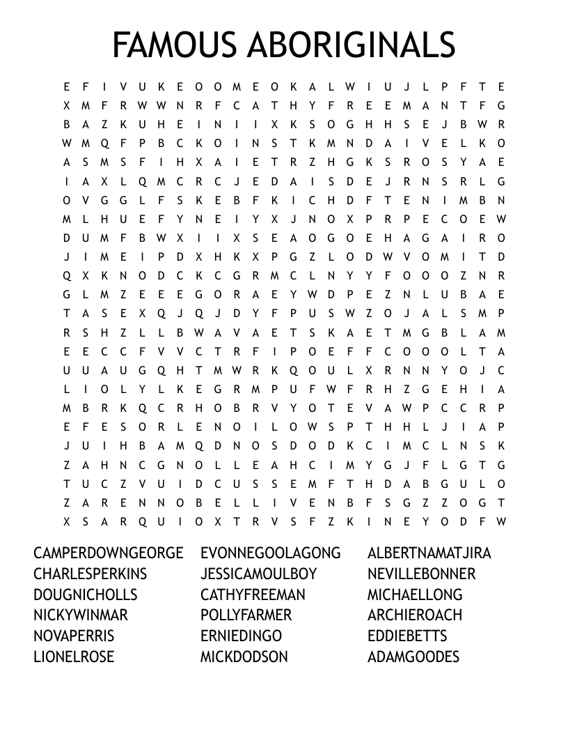 FAMOUS ABORIGINALS Word Search