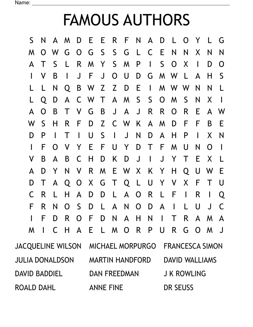 FAMOUS AUTHORS Word Search
