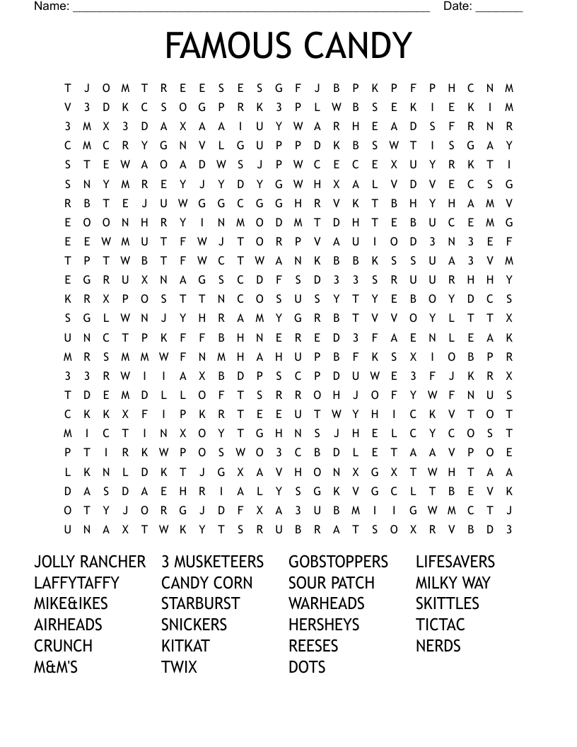 FAMOUS CANDY Word Search