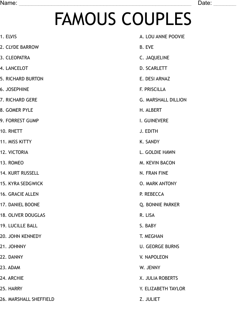 FAMOUS COUPLES Worksheet