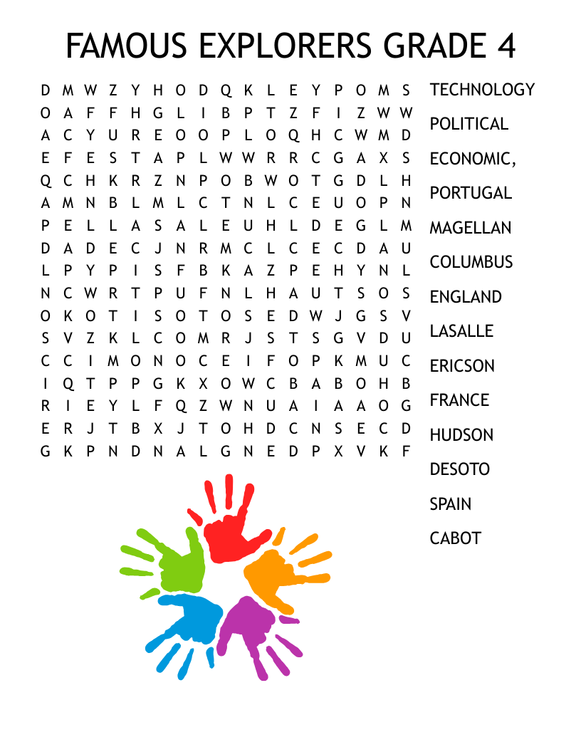 FAMOUS EXPLORERS  GRADE 4 Word Search