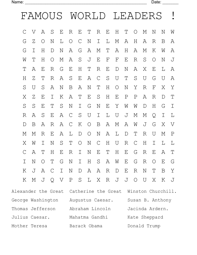 FAMOUS WORLD LEADERS ! Word Search
